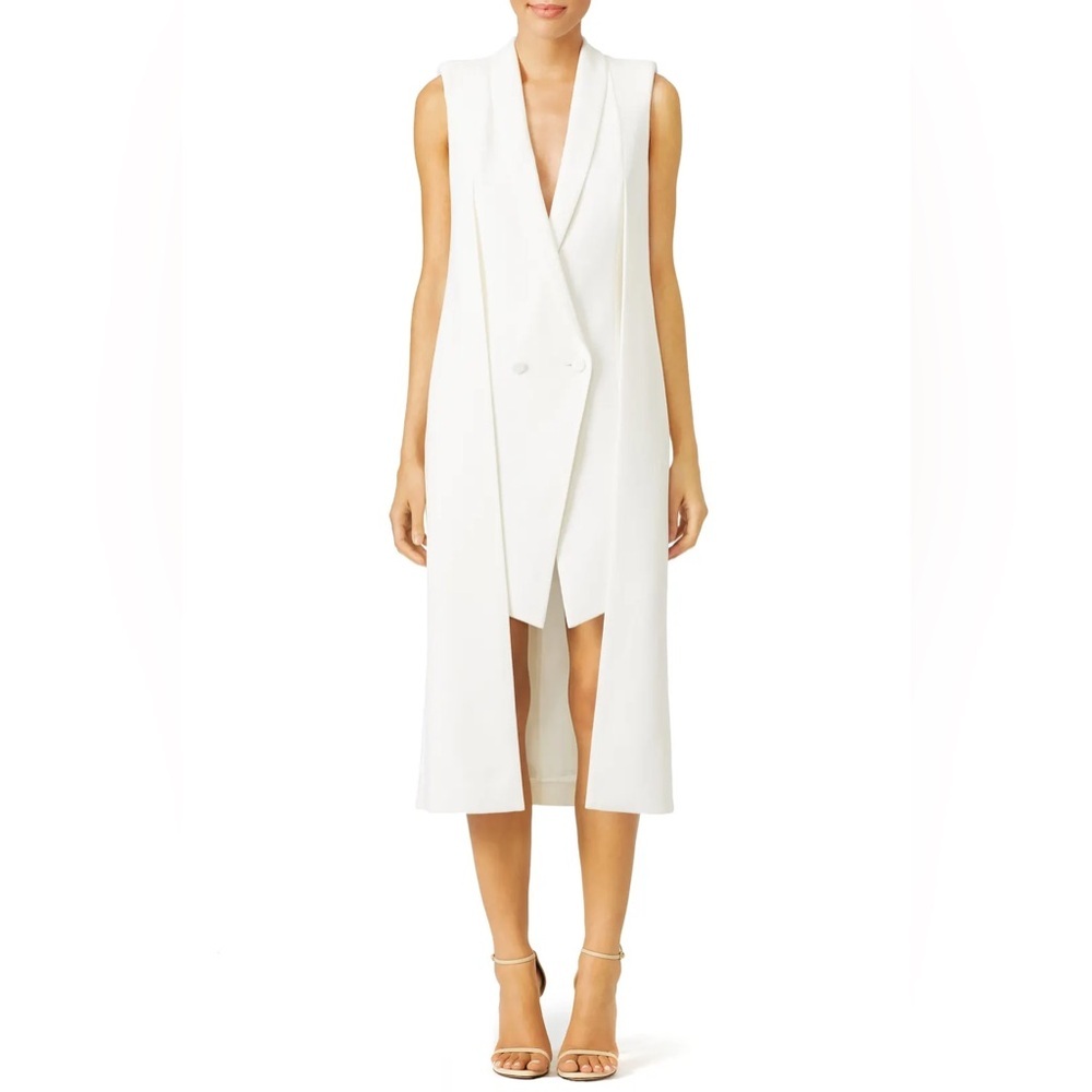 Olcay Gulsen 40 US10 White Longtail Dress ivory 0684 cream vest midi mini